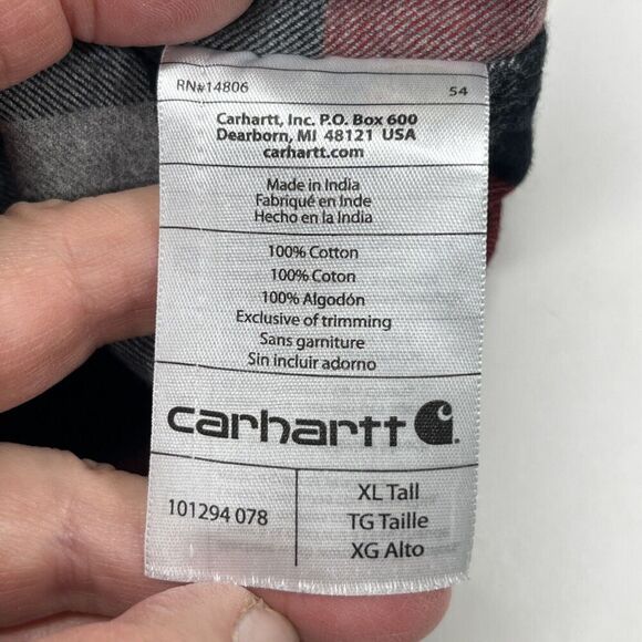 Carhartt Men’s Heavy Weight Flannel Long Sleeve Shirt XL Tall Original Fit - Picture 8 of 11